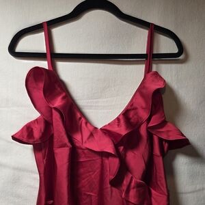 a new day Vibrant Red Ruffle Midi Dress